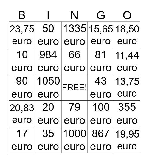 Euro Bingo Card