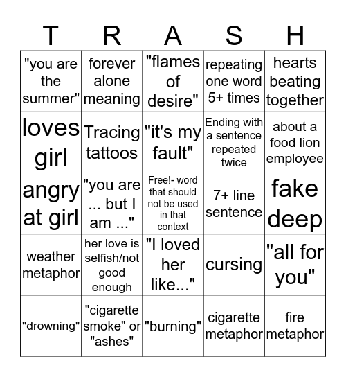 Cameron's Poems Bingo Card