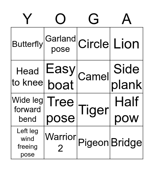YOGA BINGO Card