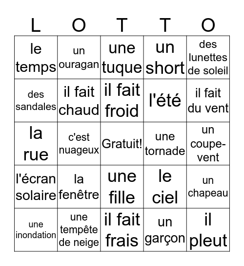 Le météo Bingo Card