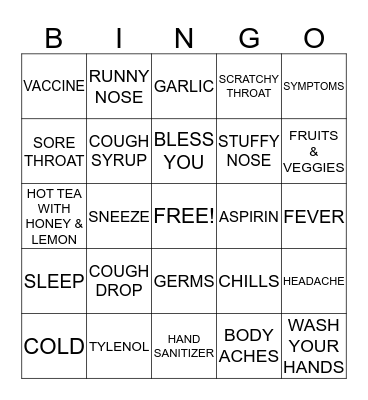 Cold & Flu Bingo Card