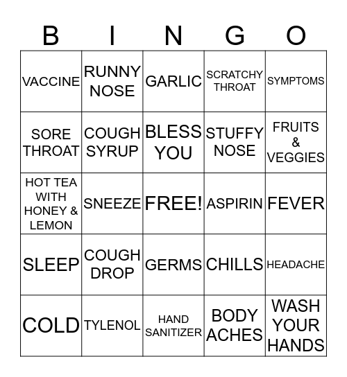 Cold & Flu Bingo Card