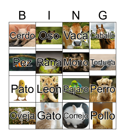 Animales Bingo Card