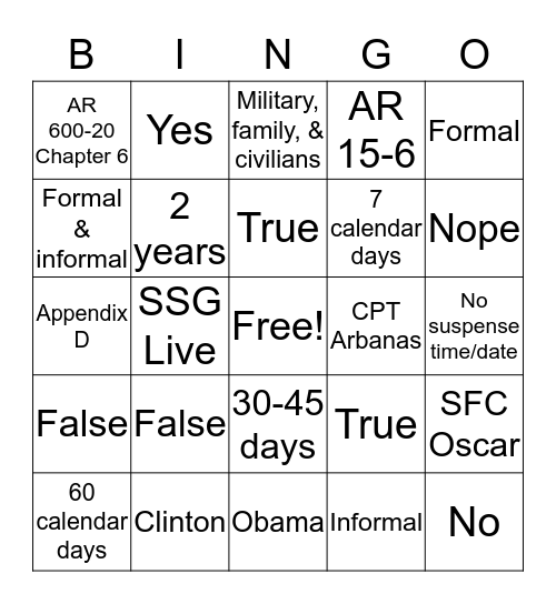 E.O. B.I.N.G.O. Bingo Card