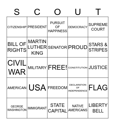 WHAT MAKES AMERICA SPECIAL Bingo Card