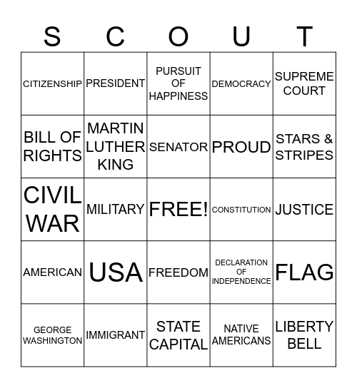WHAT MAKES AMERICA SPECIAL Bingo Card