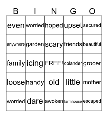 Grade 2 Bingo January Bingo Card