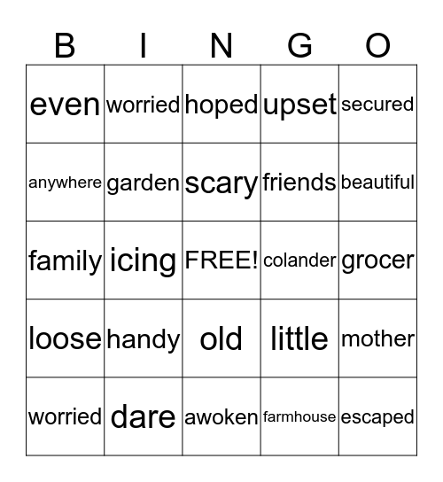 Grade 2 Bingo January Bingo Card