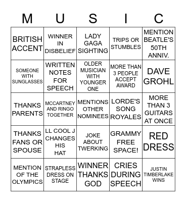 GRAMMY BINGO Card