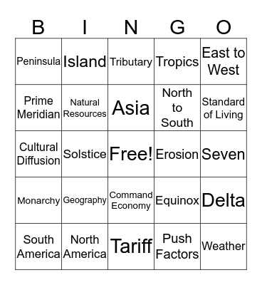 Grandparents Day Geography Bingo Card