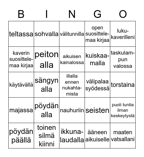 Olen lukenut  Bingo Card