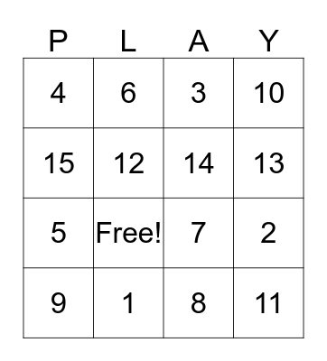 French Numbers Bingo Card