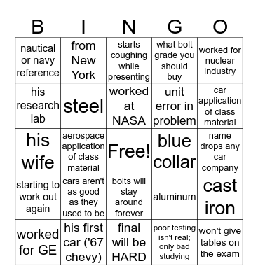 ME 3670 Bingo Card