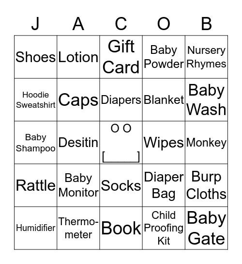 Showering Baby Jacob With Love Bingo Card