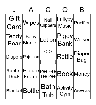 Showering Baby Jacob With Love Bingo Card