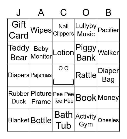 Showering Baby Jacob With Love Bingo Card