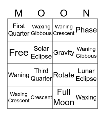 Moon Phases  Bingo Card