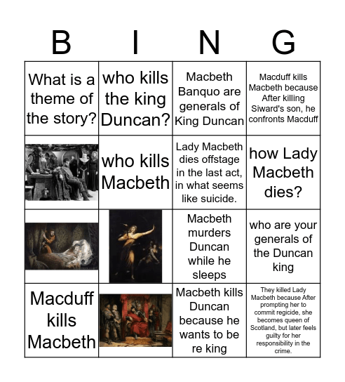 Macbeth Bingo Card