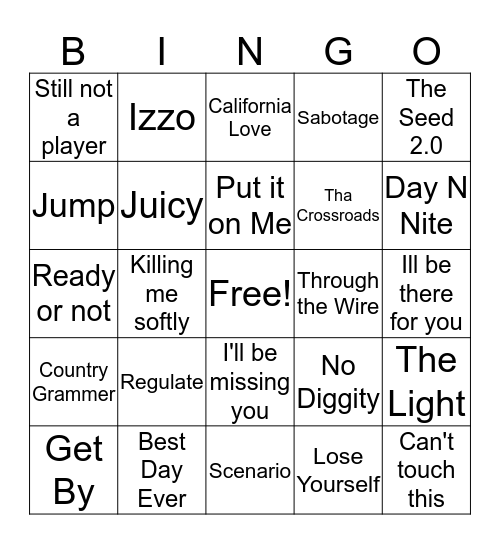 Old School Hip Hop Bingo Card