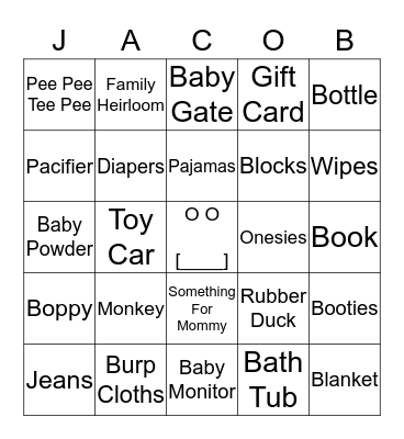 Showering Baby Jacob With Love Bingo Card