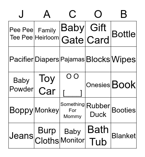 Showering Baby Jacob With Love Bingo Card