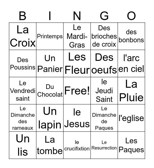 French Easter bingo Card