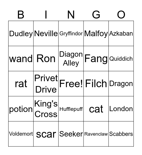 Harry Potter Bingo Card