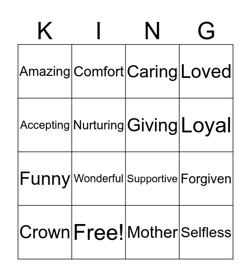 Daughter of the King  Bingo Card
