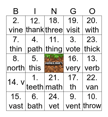 Minecraft Bingo! Bingo Card