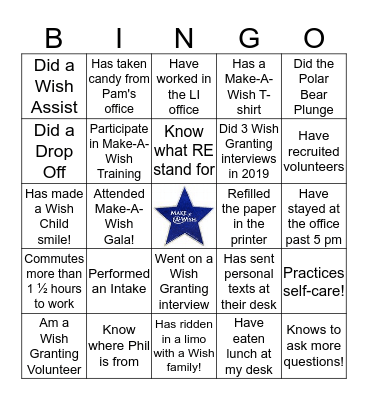 Welcome to Make-A-Wish Bingo!  Bingo Card