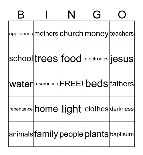 Count Your Blessings Bingo Card