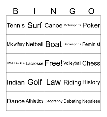 Sports and Socs Bingo!  Bingo Card