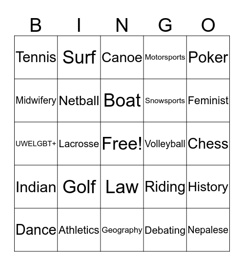 Sports and Socs Bingo!  Bingo Card