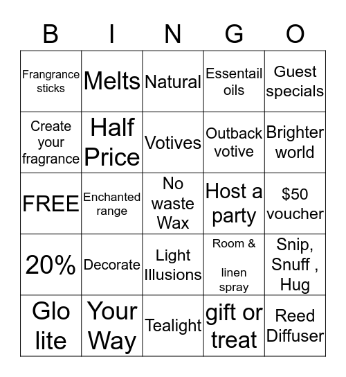 Party Lite Bingo Card