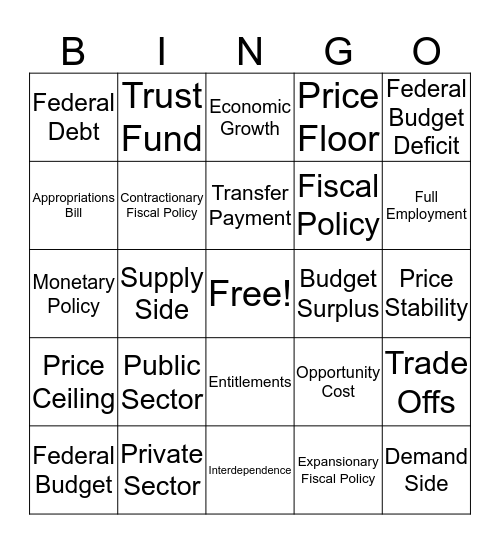 Fiscal Policy Bingo Card