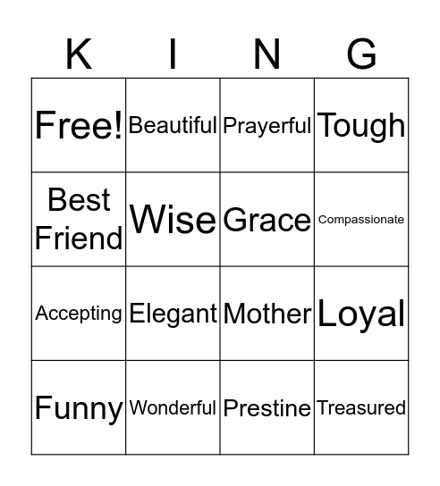 Daughter of the King  Bingo Card