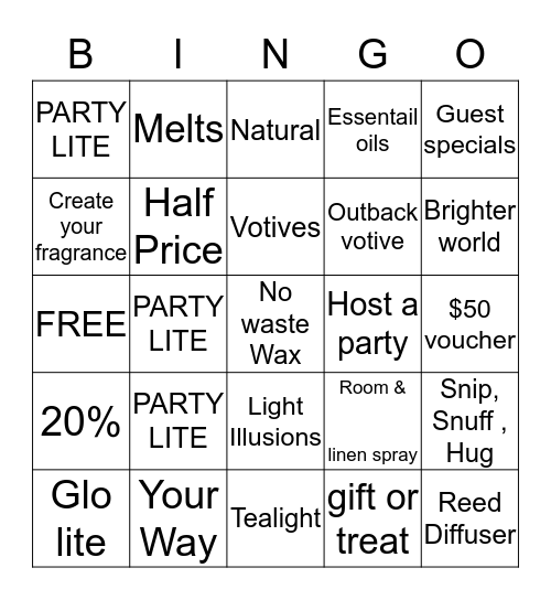 Party Lite Bingo Card