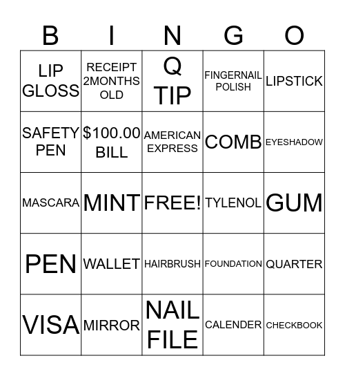 PURSE BINGO Card