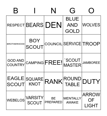 SCOUT Bingo Card