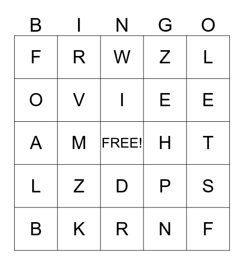 Letter Sounds Bingo Card