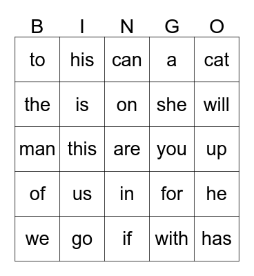 High Frequency Words (Sem 1_MW) Bingo Card