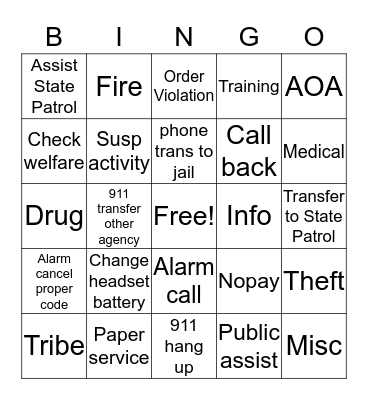 Dispatcher Appreciation week 2019 Bingo Card
