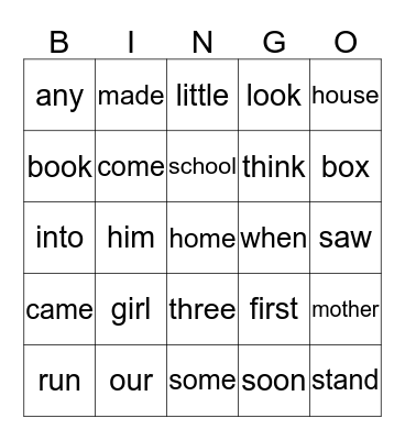 High Frequency Words (Sem 2_W) Bingo Card