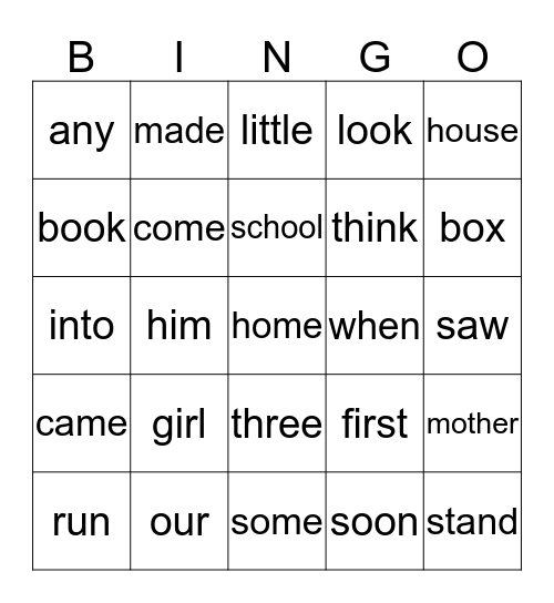 High Frequency Words (Sem 2_W) Bingo Card