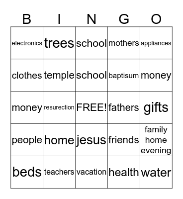 Count Your Blessings Bingo Card