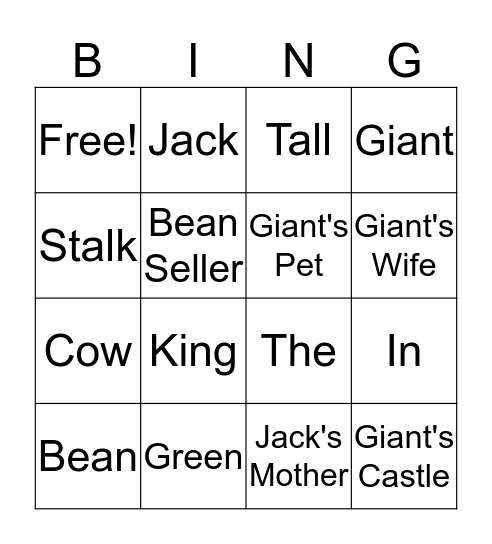 Jack in the Bean Stalk BINGO Card