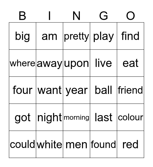 High Frequency Words (Sem 1 Set A_S) Bingo Card