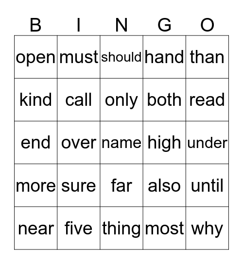 High Frequency Words (Sem 2 Set B_S) Bingo Card