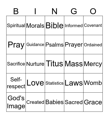Abortion Bingo Card