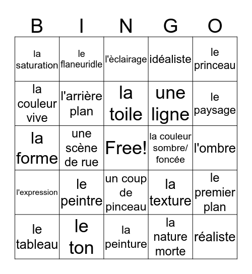 L'Art d'Impressionisme Bingo Card